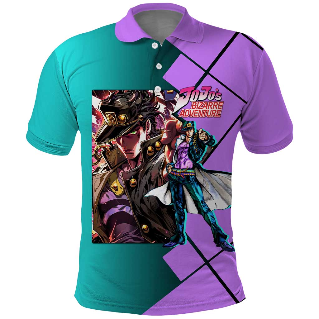 Jotaro Kujo JoJo's Bizarre Adventure Polo Shirt with Star Platinum Pose and Bold Action Design - The Mazicc