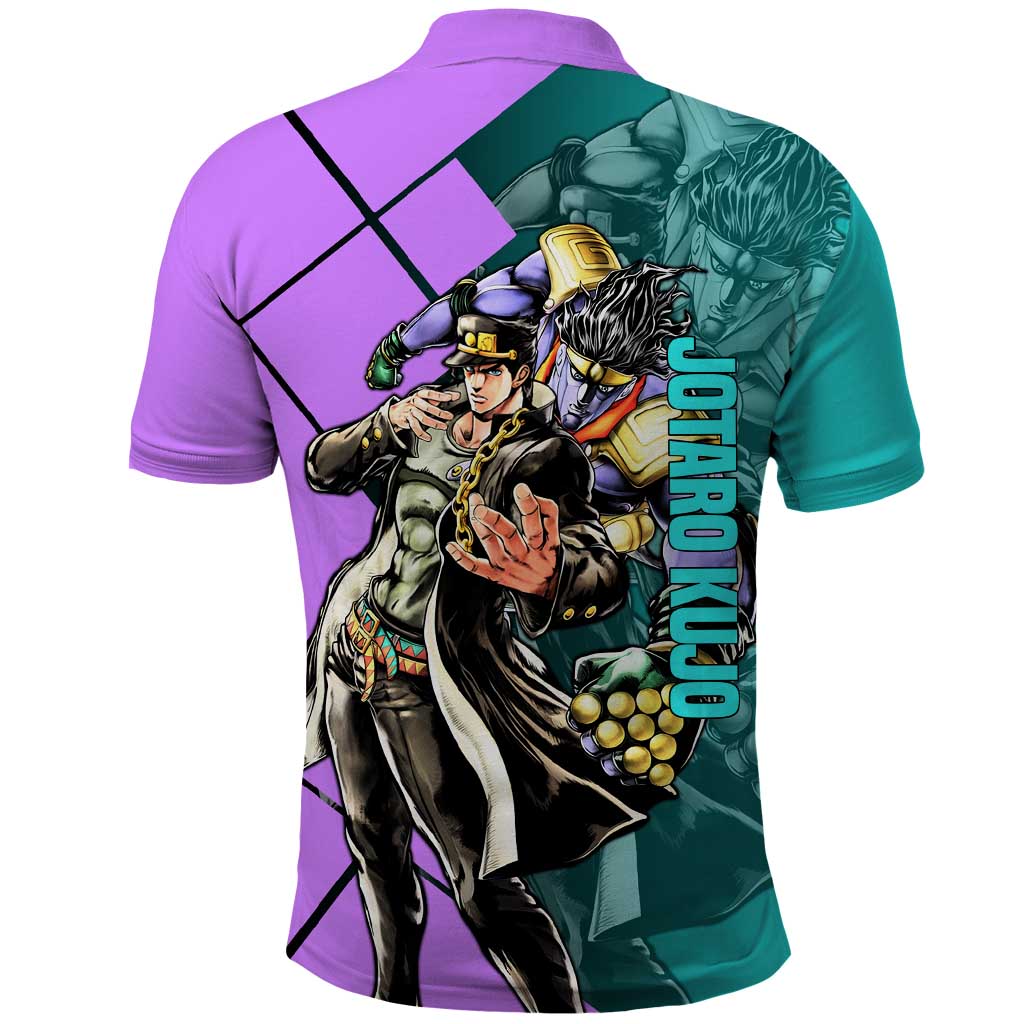 Jotaro Kujo JoJo's Bizarre Adventure Polo Shirt with Star Platinum Pose and Bold Action Design - The Mazicc