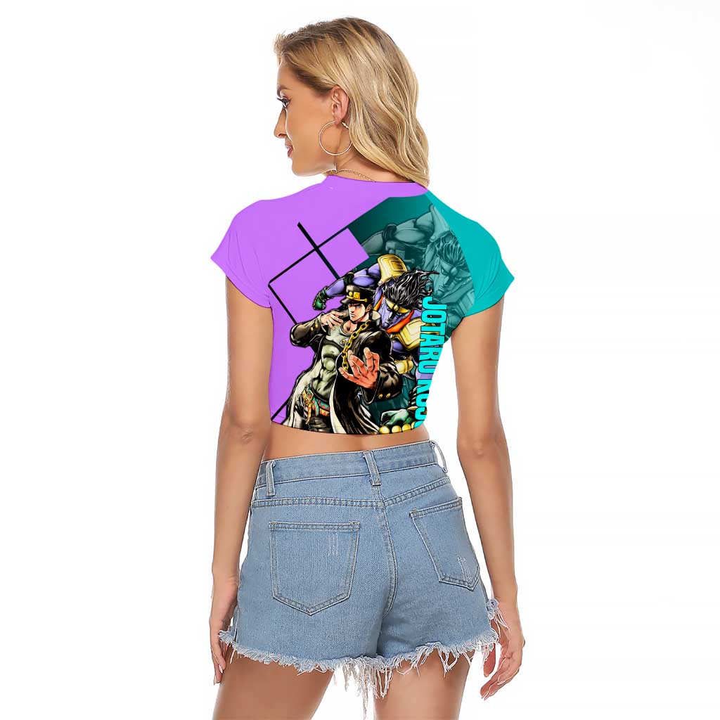 Jotaro Kujo JoJo's Bizarre Adventure Raglan Cropped T Shirt with Star Platinum Pose and Bold Action Design - The Mazicc