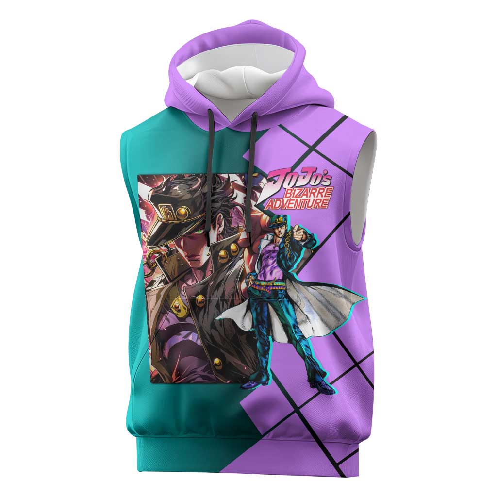 Jotaro Kujo JoJo's Bizarre Adventure Sleeveless Hoodie with Star Platinum Pose and Bold Action Design - The Mazicc