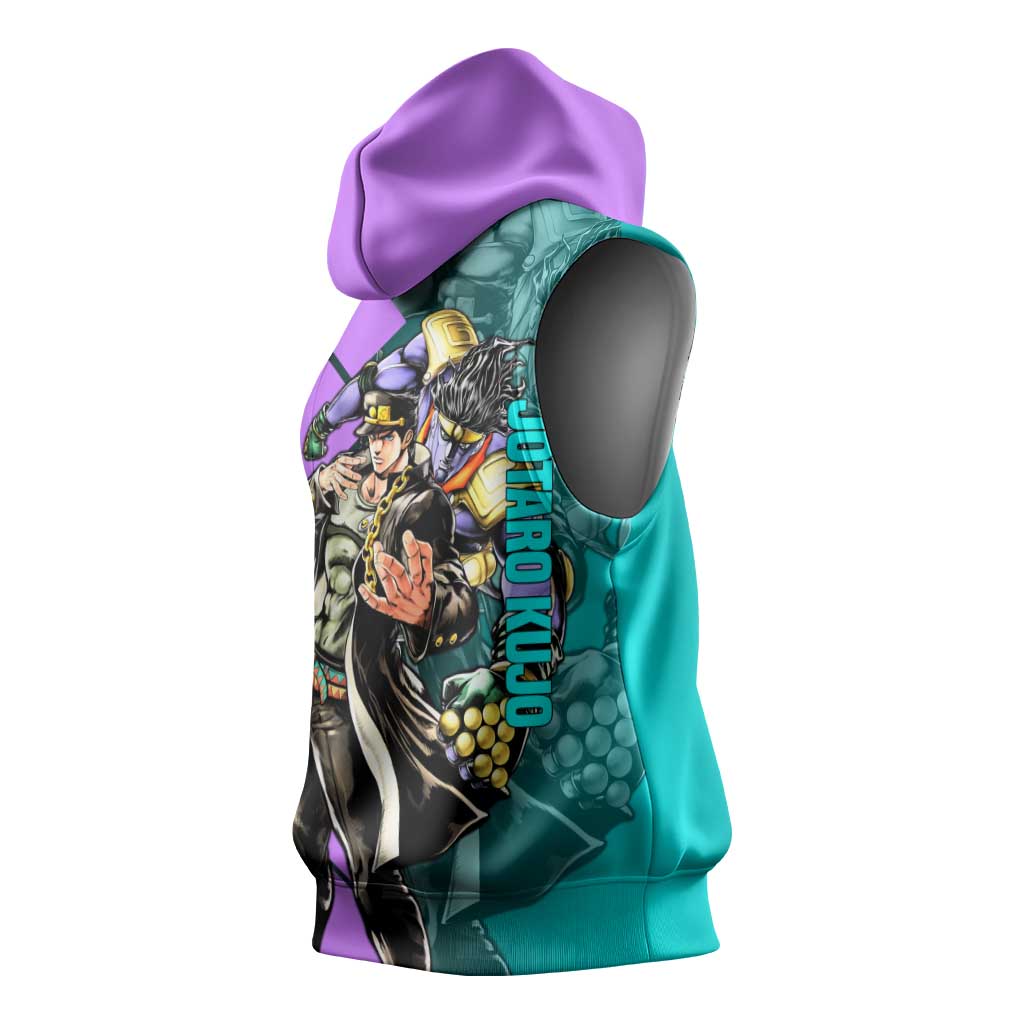 Jotaro Kujo JoJo's Bizarre Adventure Sleeveless Hoodie with Star Platinum Pose and Bold Action Design - The Mazicc