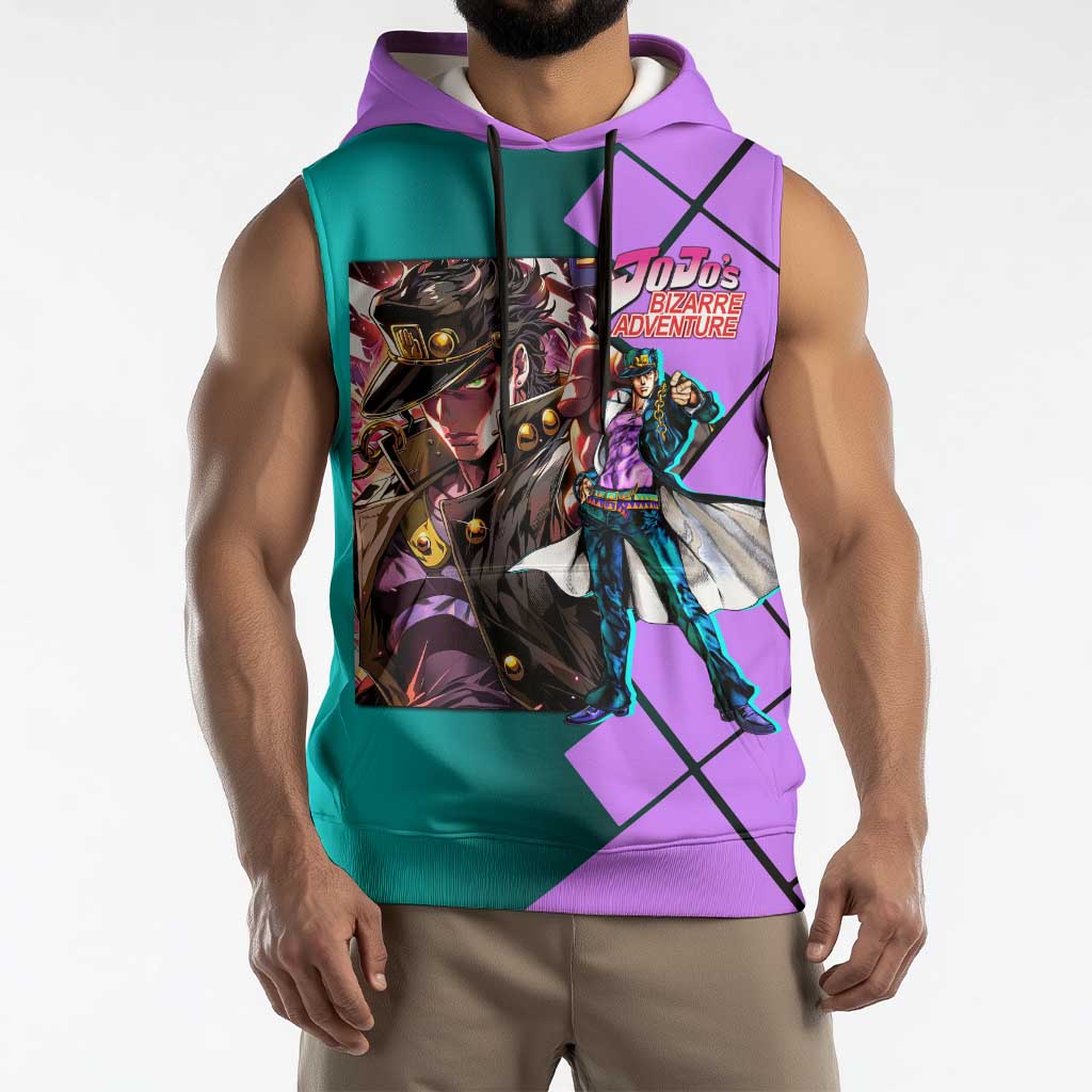 Jotaro Kujo JoJo's Bizarre Adventure Sleeveless Hoodie with Star Platinum Pose and Bold Action Design - The Mazicc