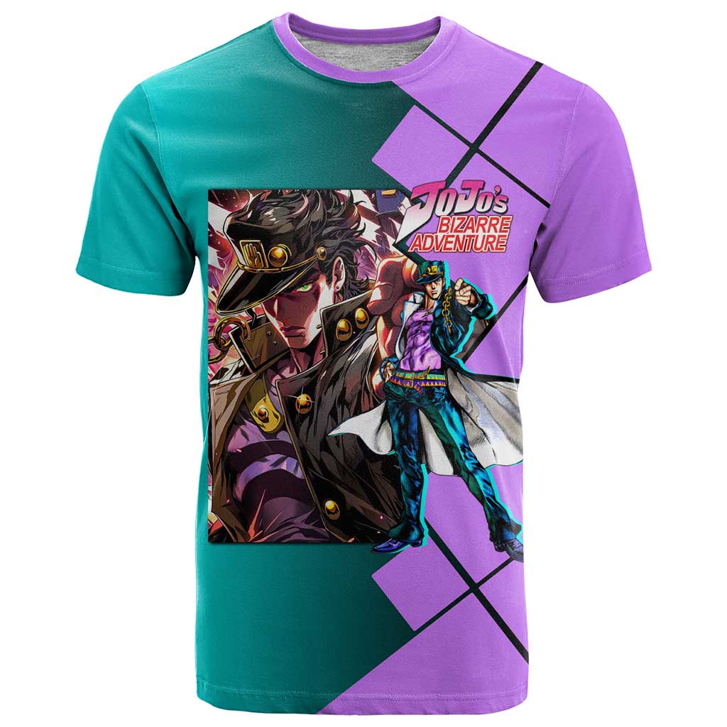 Jotaro Kujo JoJo's Bizarre Adventure T Shirt with Star Platinum Pose and Bold Action Design - The Mazicc