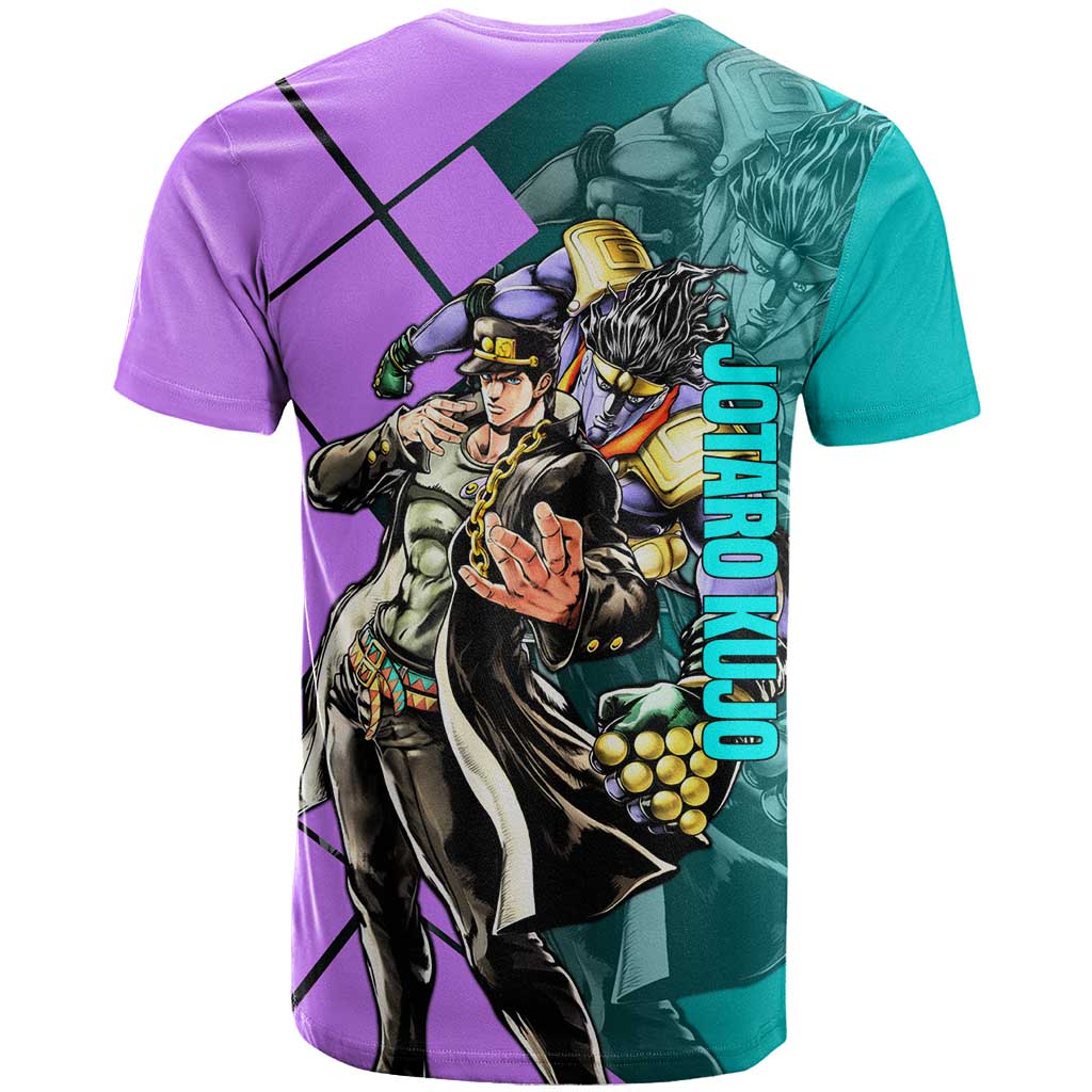 Jotaro Kujo JoJo's Bizarre Adventure T Shirt with Star Platinum Pose and Bold Action Design - The Mazicc