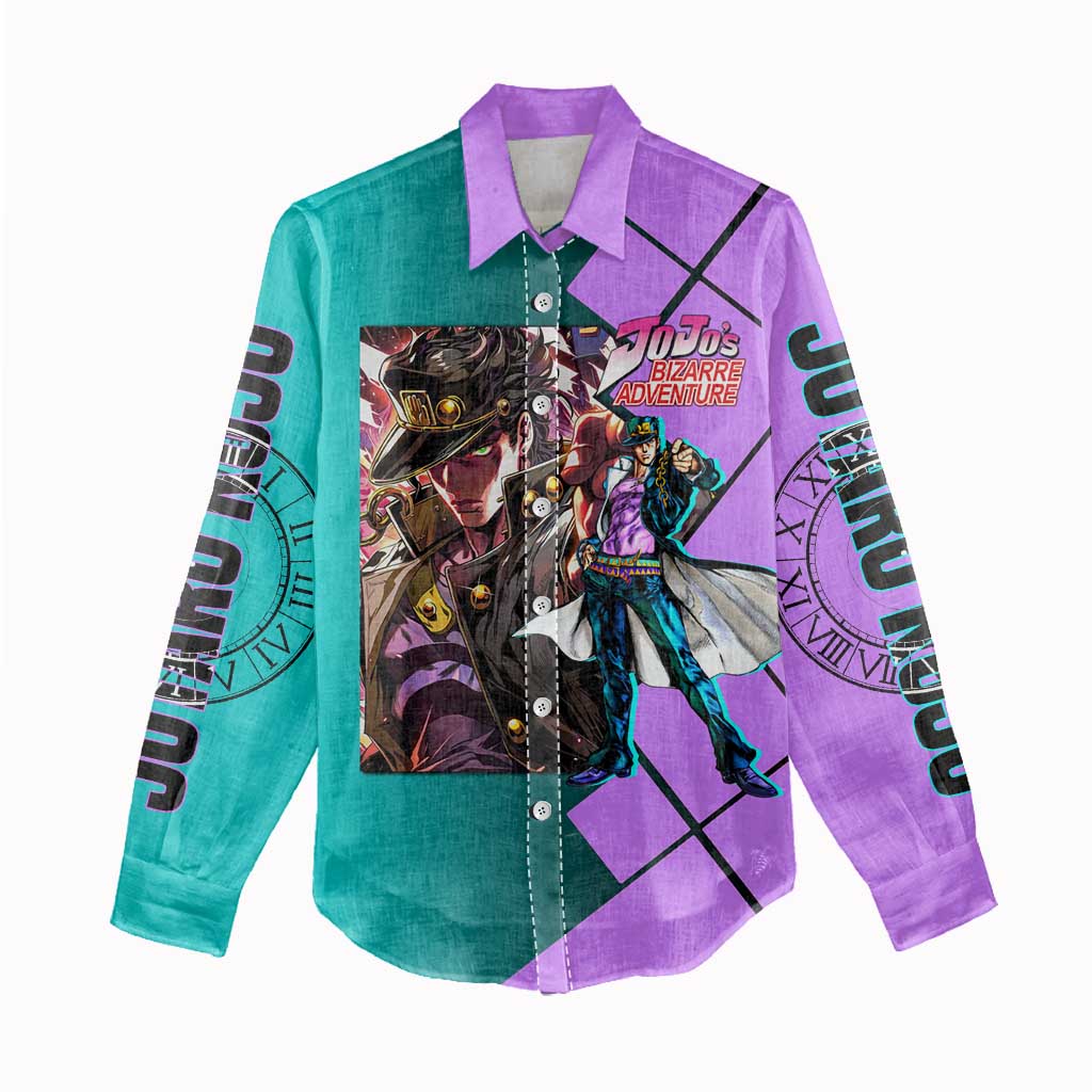 Jotaro Kujo JoJo's Bizarre Adventure Women Casual Shirt with Star Platinum Pose and Bold Action Design - The Mazicc