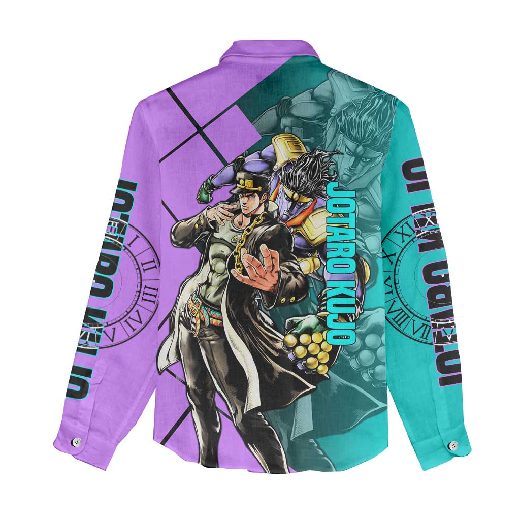 Jotaro Kujo JoJo's Bizarre Adventure Women Casual Shirt with Star Platinum Pose and Bold Action Design - The Mazicc