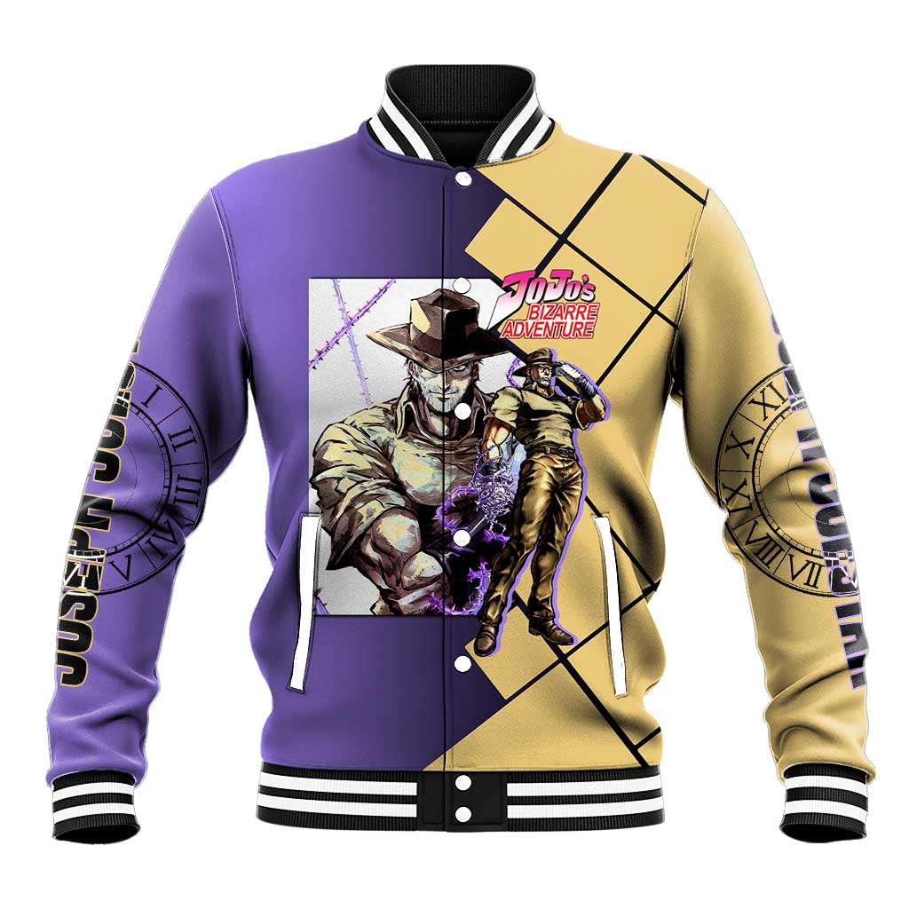 Joseph Joestar JoJo's Bizarre Adventure Baseball Jacket with Hamon Pose and Strategic Battle Design - The Mazicc