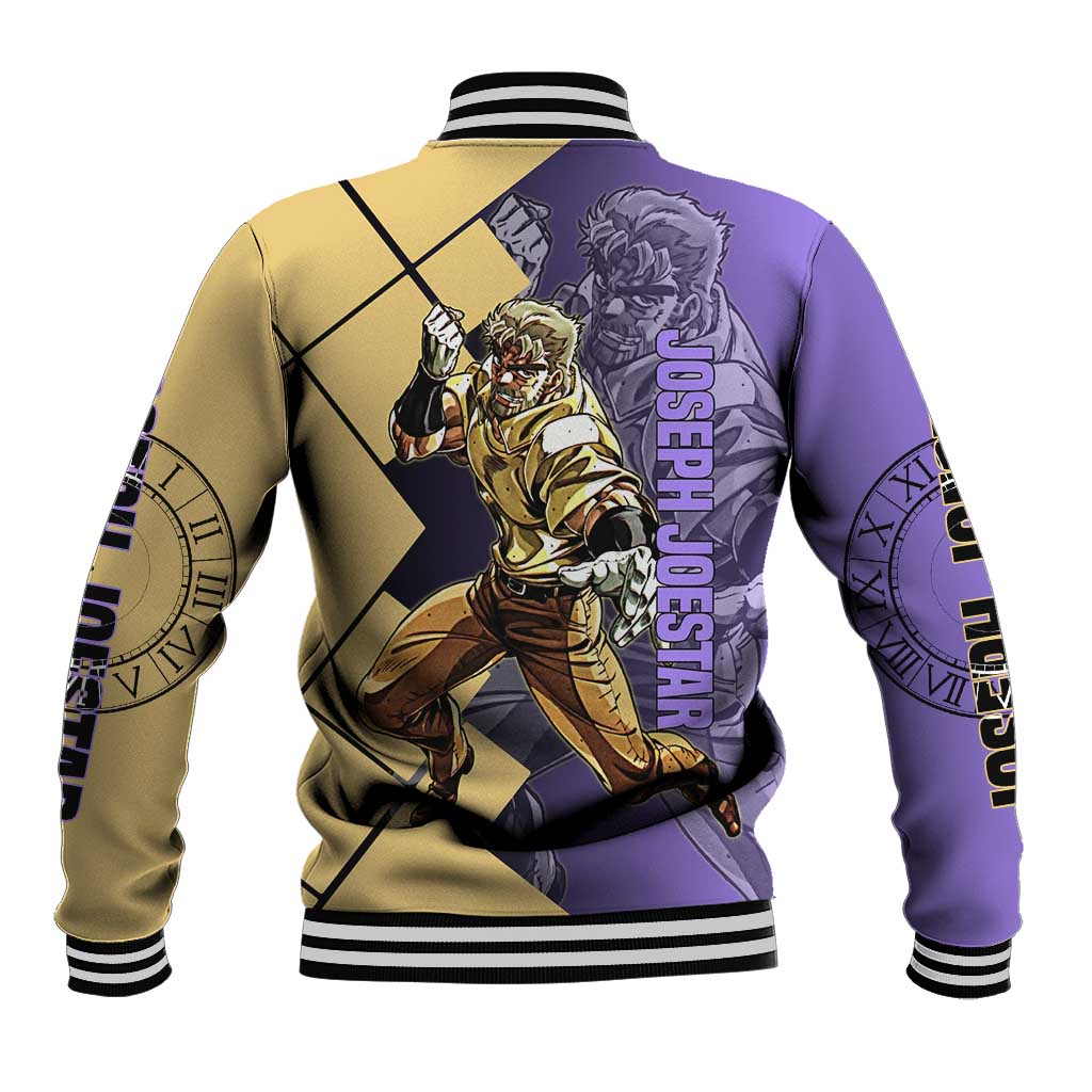 Joseph Joestar JoJo's Bizarre Adventure Baseball Jacket with Hamon Pose and Strategic Battle Design - The Mazicc