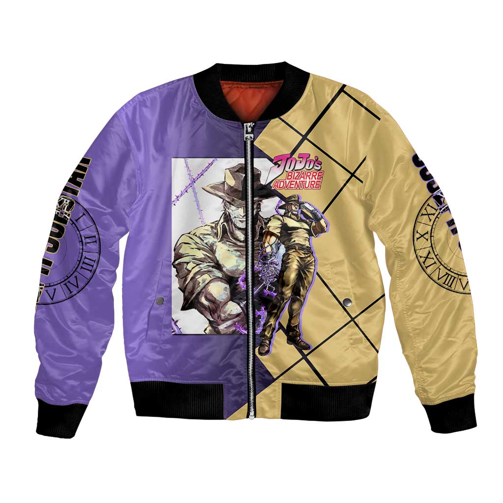 Joseph Joestar JoJo's Bizarre Adventure Bomber Jacket with Hamon Pose and Strategic Battle Design - The Mazicc