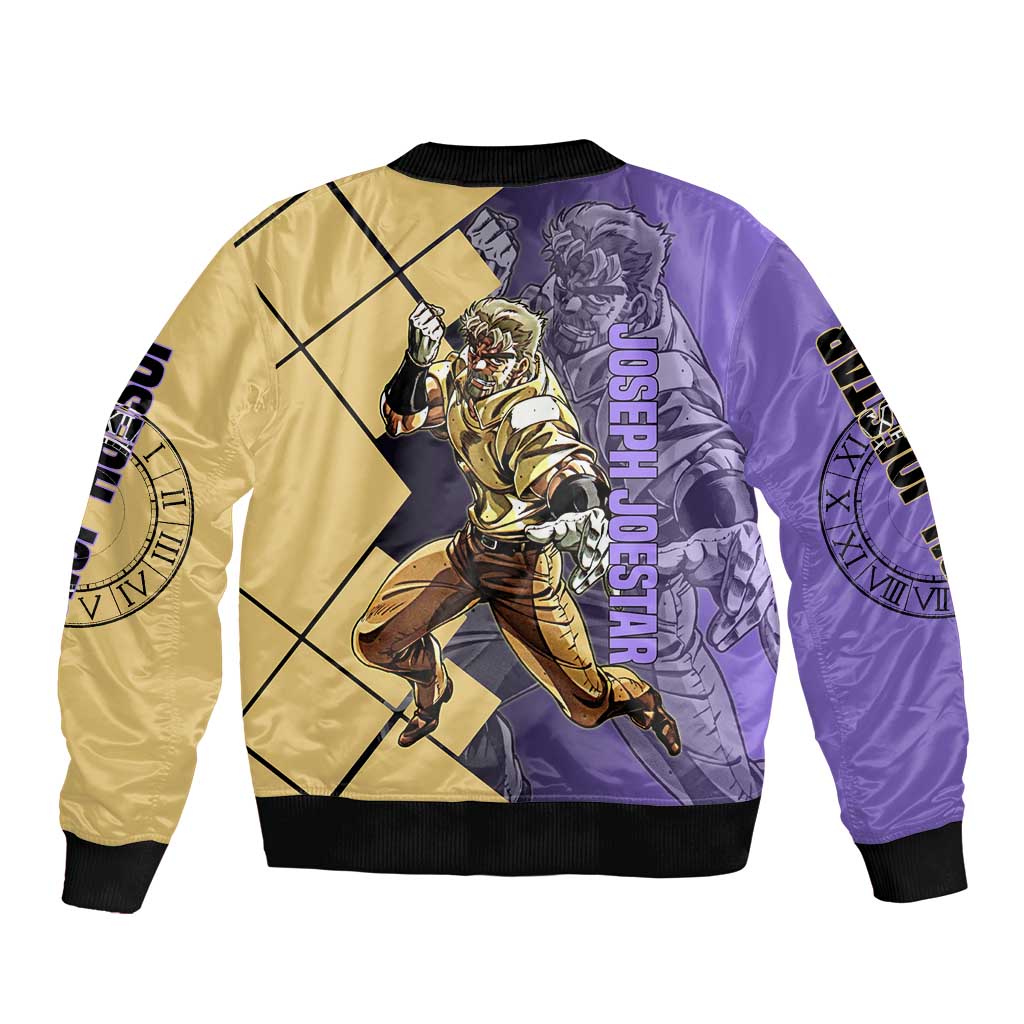 Joseph Joestar JoJo's Bizarre Adventure Bomber Jacket with Hamon Pose and Strategic Battle Design - The Mazicc