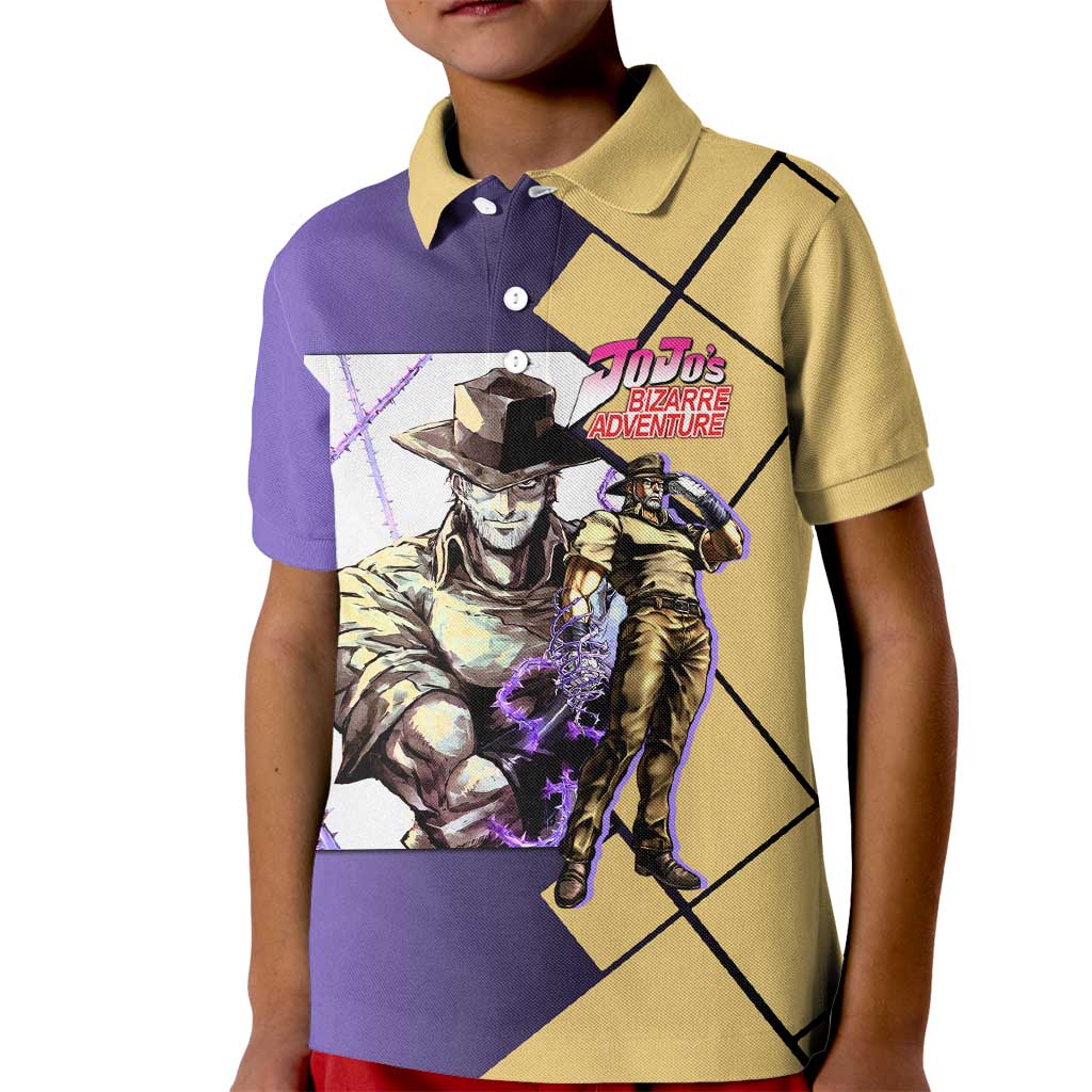 Joseph Joestar JoJo's Bizarre Adventure Kid Polo Shirt with Hamon Pose and Strategic Battle Design - The Mazicc