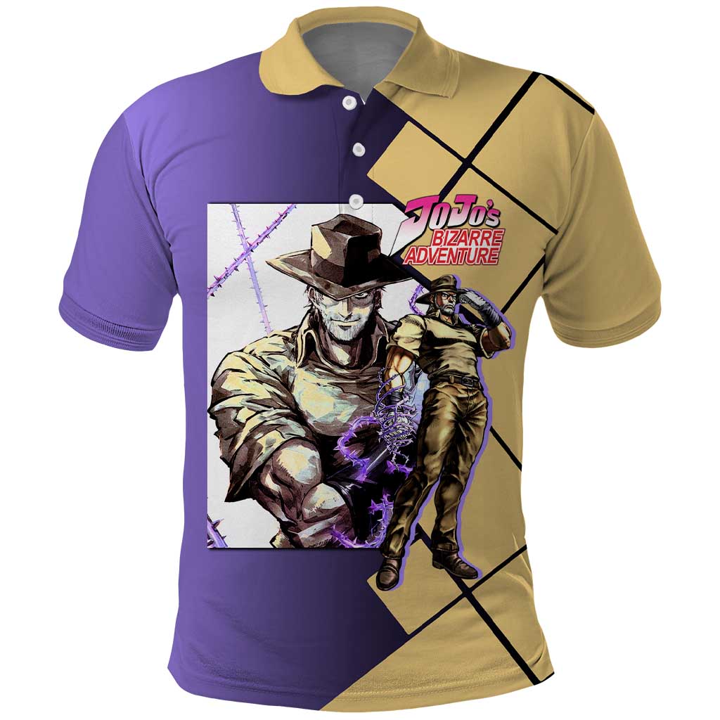 Joseph Joestar JoJo's Bizarre Adventure Polo Shirt with Hamon Pose and Strategic Battle Design - The Mazicc