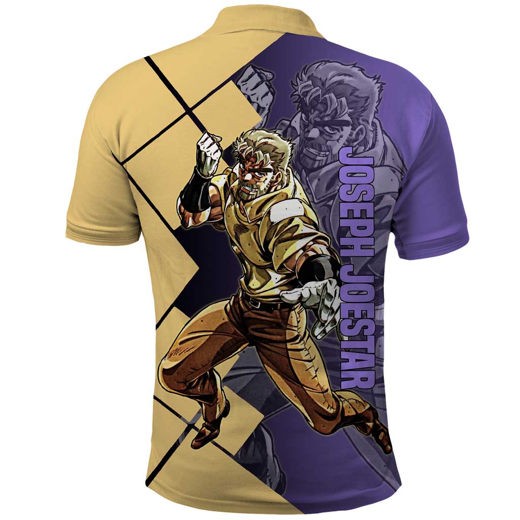 Joseph Joestar JoJo's Bizarre Adventure Polo Shirt with Hamon Pose and Strategic Battle Design - The Mazicc