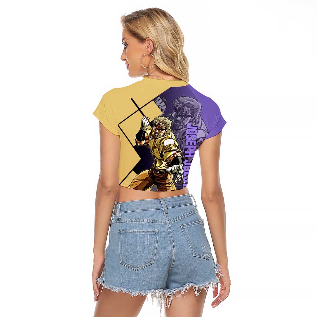 Joseph Joestar JoJo's Bizarre Adventure Raglan Cropped T Shirt with Hamon Pose and Strategic Battle Design - The Mazicc