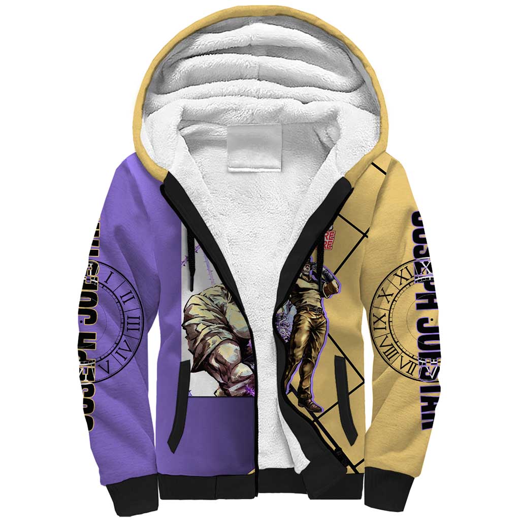 Joseph Joestar JoJo's Bizarre Adventure Sherpa Hoodie with Hamon Pose and Strategic Battle Design - The Mazicc