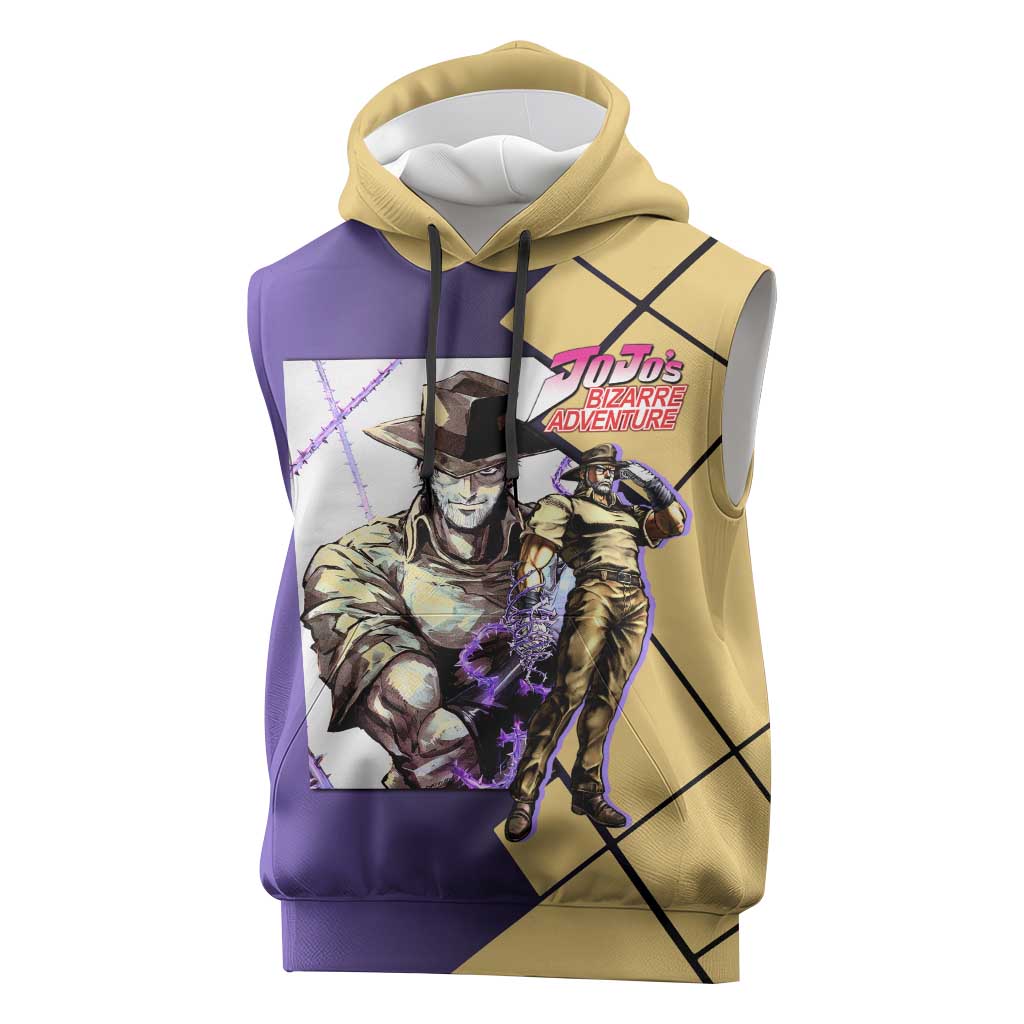 Joseph Joestar JoJo's Bizarre Adventure Sleeveless Hoodie with Hamon Pose and Strategic Battle Design - The Mazicc