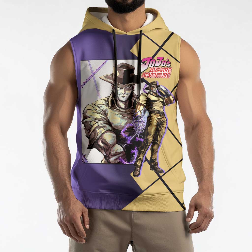 Joseph Joestar JoJo's Bizarre Adventure Sleeveless Hoodie with Hamon Pose and Strategic Battle Design - The Mazicc