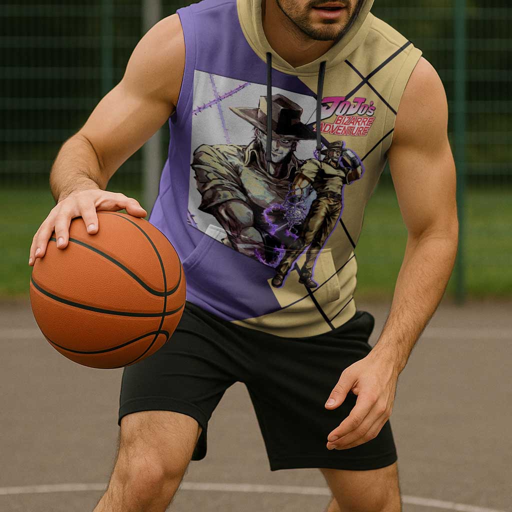 Joseph Joestar JoJo's Bizarre Adventure Sleeveless Hoodie with Hamon Pose and Strategic Battle Design - The Mazicc