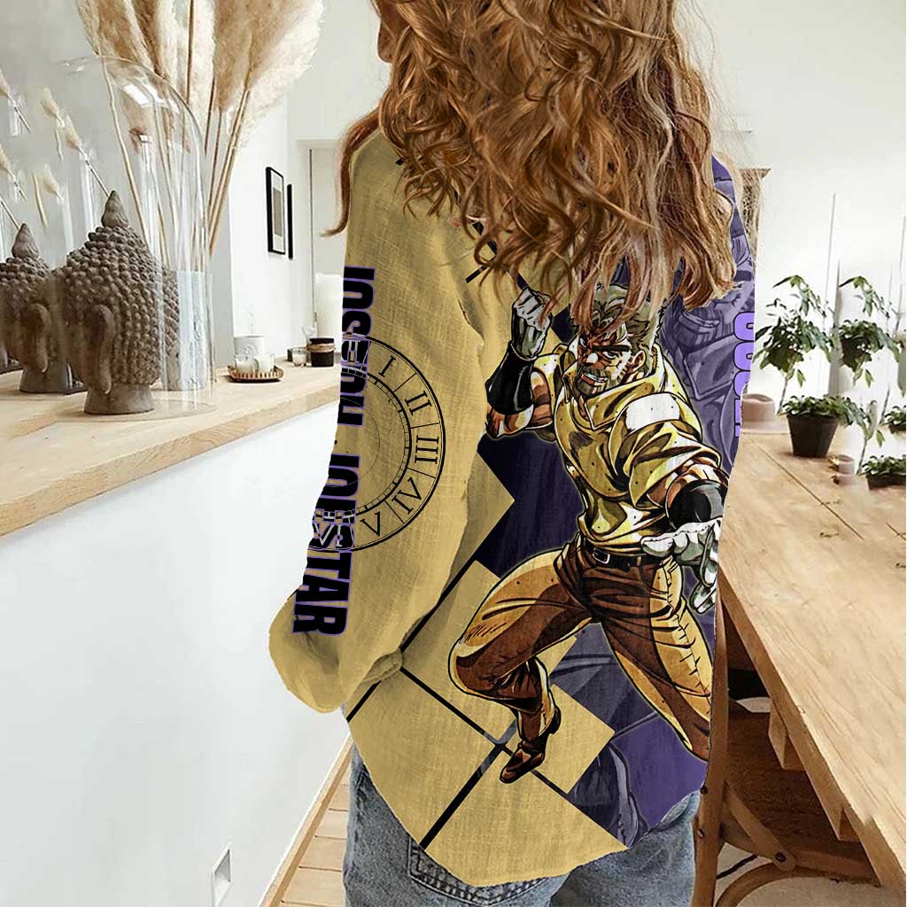 Joseph Joestar JoJo's Bizarre Adventure Women Casual Shirt with Hamon Pose and Strategic Battle Design - The Mazicc