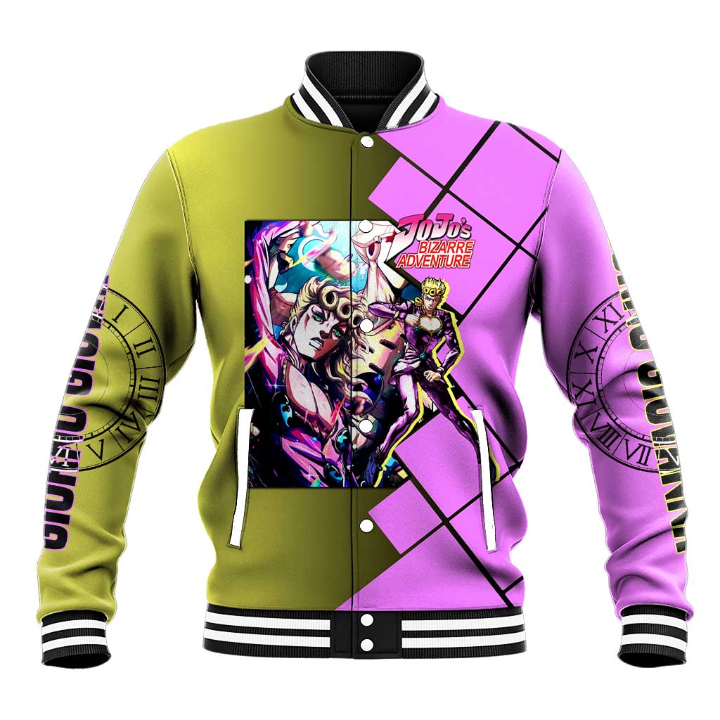 Giorno Giovanna JoJo's Bizarre Adventure Baseball Jacket with Gold Experience Pose and Stylish Stand Design - The Mazicc