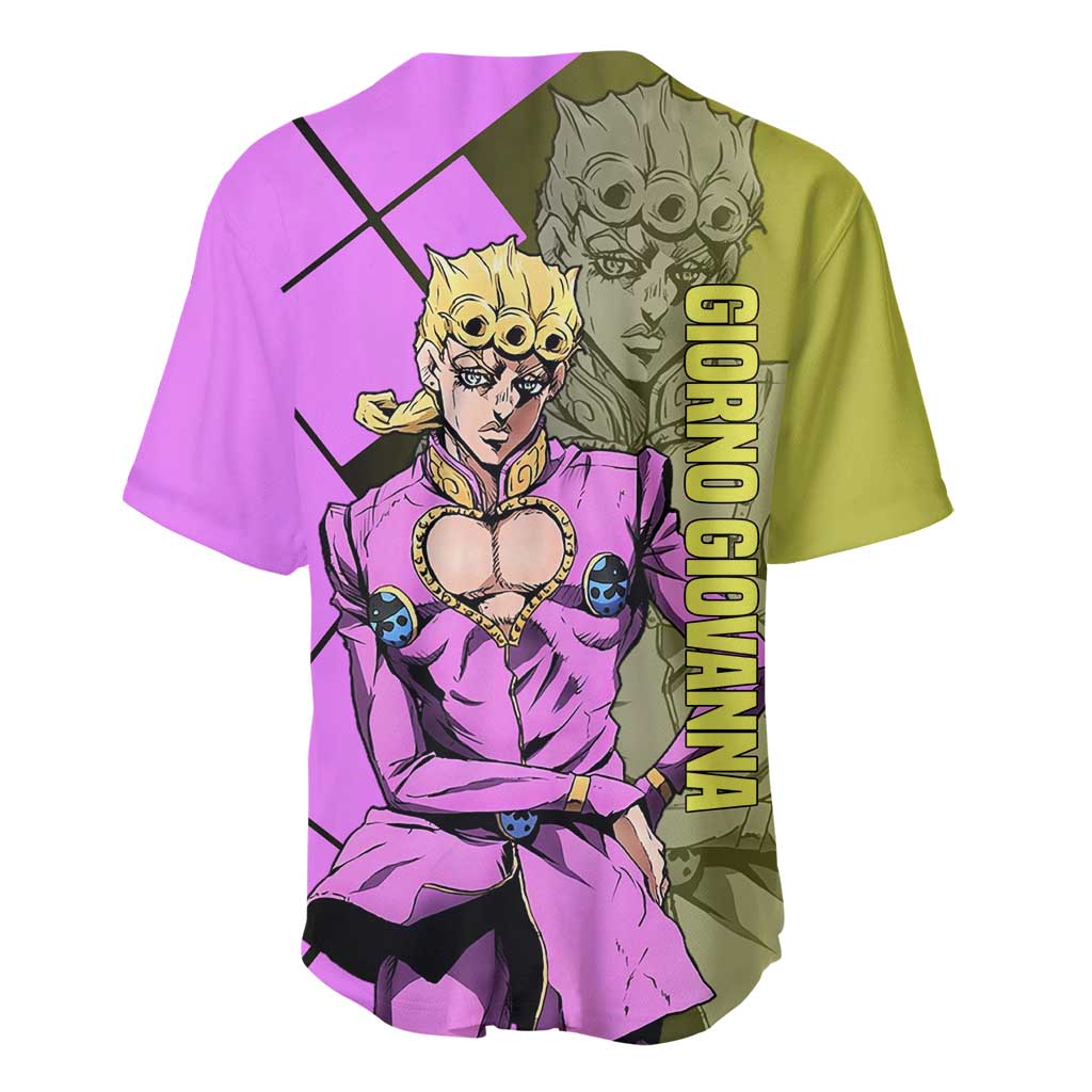 Giorno Giovanna JoJo's Bizarre Adventure Baseball Jersey with Gold Experience Pose and Stylish Stand Design - The Mazicc