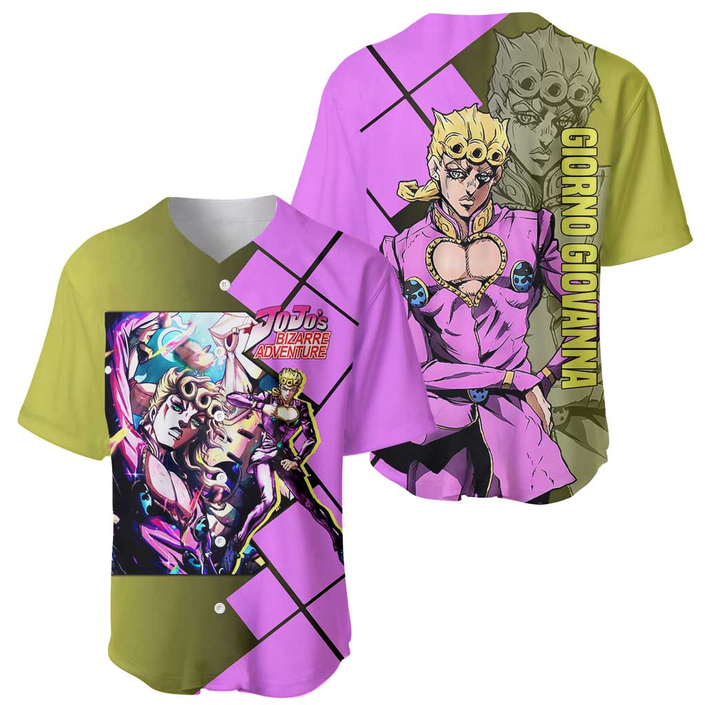 Giorno Giovanna JoJo's Bizarre Adventure Baseball Jersey with Gold Experience Pose and Stylish Stand Design - The Mazicc