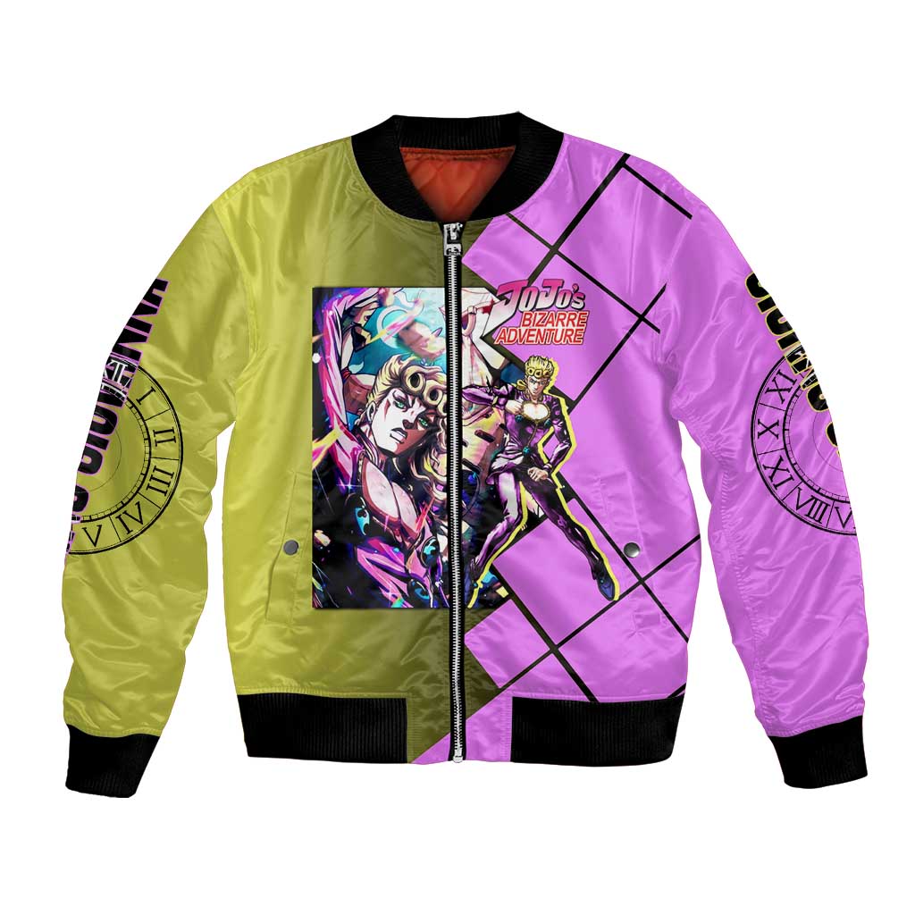 Giorno Giovanna JoJo's Bizarre Adventure Bomber Jacket with Gold Experience Pose and Stylish Stand Design - The Mazicc
