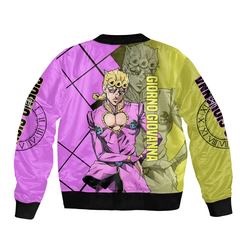 Giorno Giovanna JoJo's Bizarre Adventure Bomber Jacket with Gold Experience Pose and Stylish Stand Design - The Mazicc