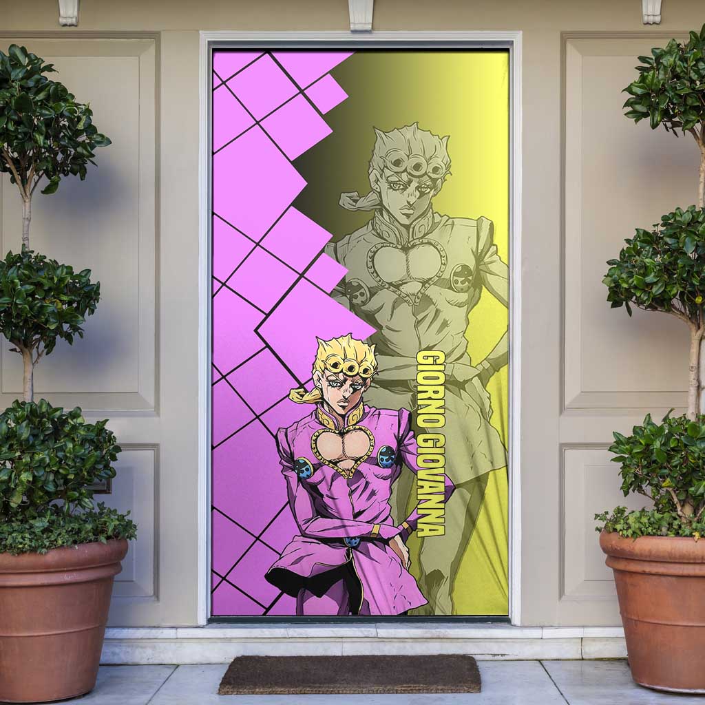 Giorno Giovanna JoJo's Bizarre Adventure Door Cover with Gold Experience Pose and Stylish Stand Design - The Mazicc