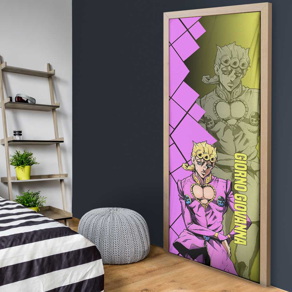 Giorno Giovanna JoJo's Bizarre Adventure Door Cover with Gold Experience Pose and Stylish Stand Design - The Mazicc