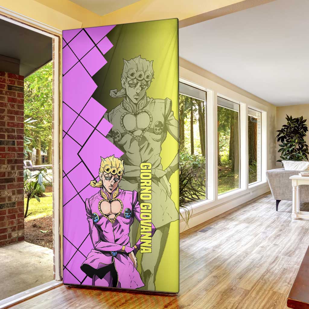 Giorno Giovanna JoJo's Bizarre Adventure Door Cover with Gold Experience Pose and Stylish Stand Design - The Mazicc