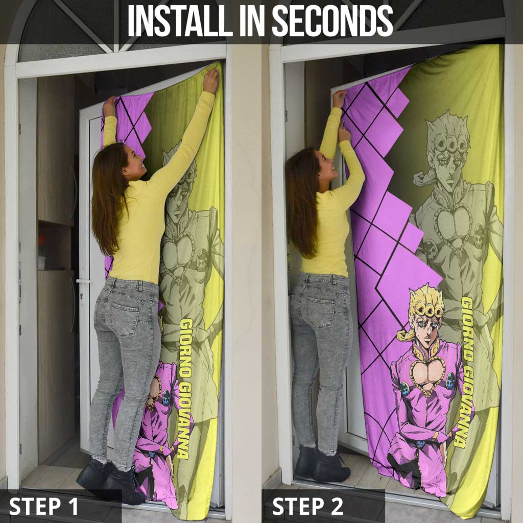 Giorno Giovanna JoJo's Bizarre Adventure Door Cover with Gold Experience Pose and Stylish Stand Design - The Mazicc