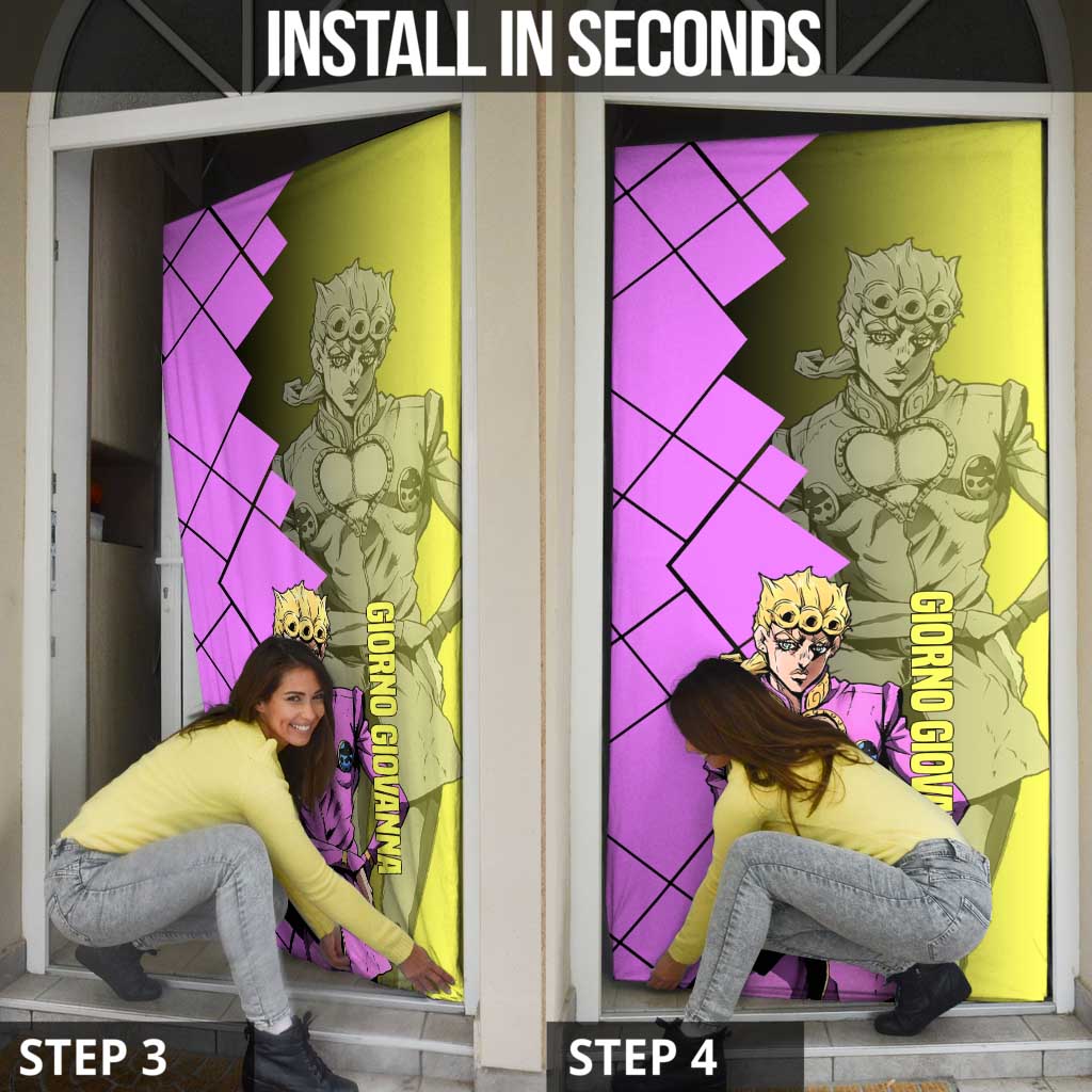 Giorno Giovanna JoJo's Bizarre Adventure Door Cover with Gold Experience Pose and Stylish Stand Design - The Mazicc