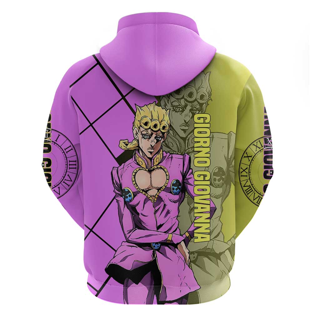 Giorno Giovanna JoJo's Bizarre Adventure Hoodie with Gold Experience Pose and Stylish Stand Design - The Mazicc