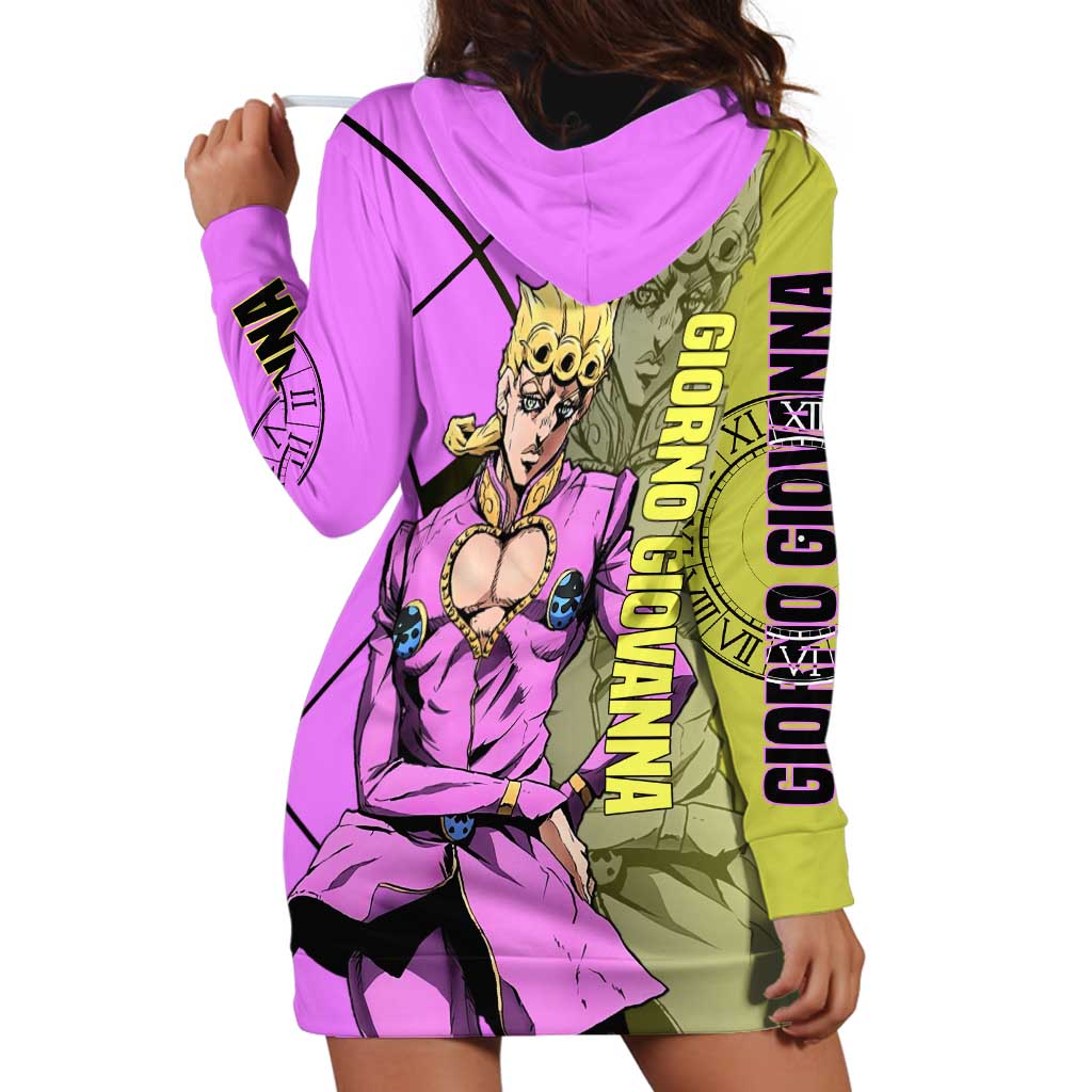 Giorno Giovanna JoJo's Bizarre Adventure Hoodie Dress with Gold Experience Pose and Stylish Stand Design - The Mazicc