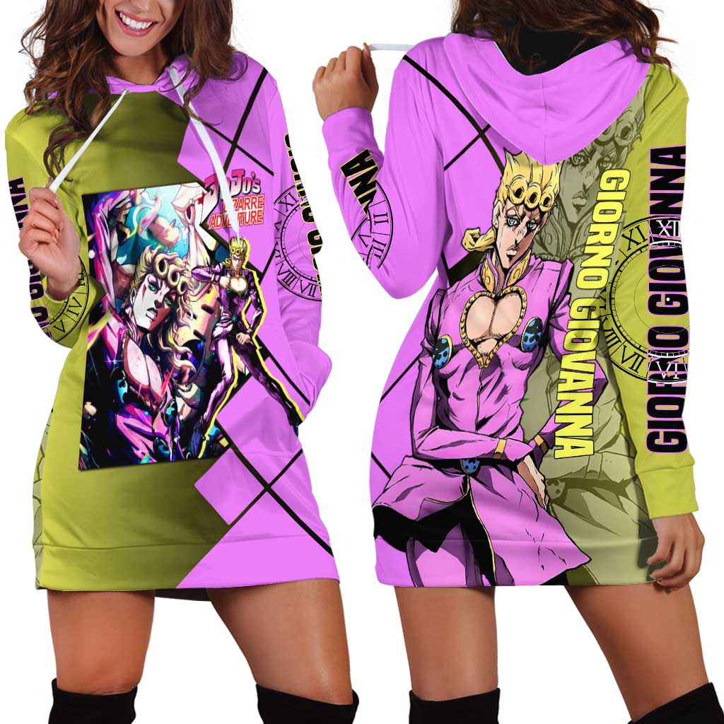 Giorno Giovanna JoJo's Bizarre Adventure Hoodie Dress with Gold Experience Pose and Stylish Stand Design - The Mazicc