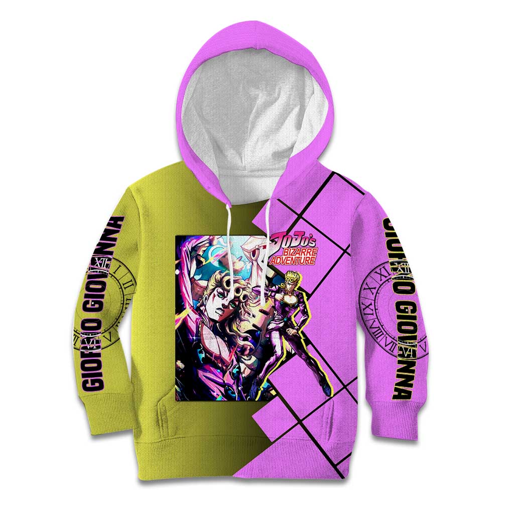 Giorno Giovanna JoJo's Bizarre Adventure Kid Hoodie with Gold Experience Pose and Stylish Stand Design - The Mazicc