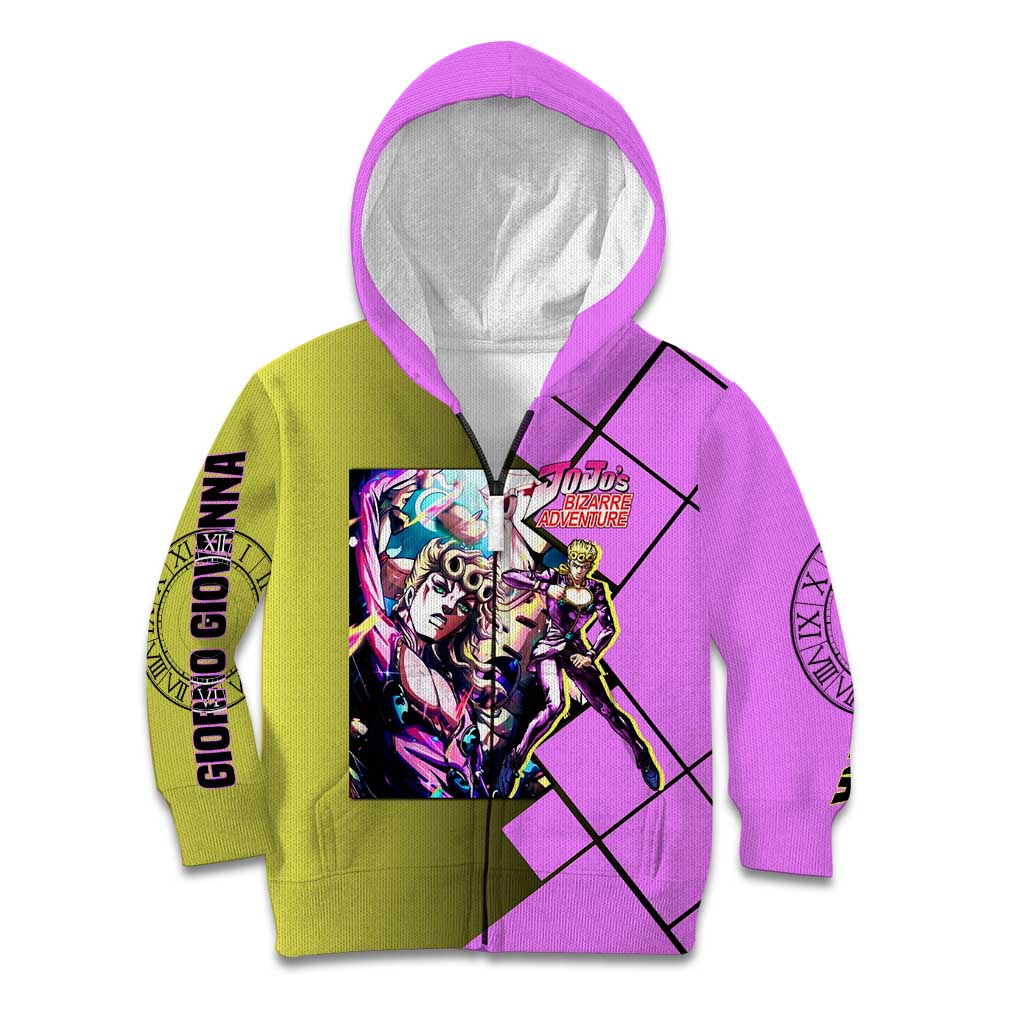 Giorno Giovanna JoJo's Bizarre Adventure Kid Hoodie with Gold Experience Pose and Stylish Stand Design - The Mazicc