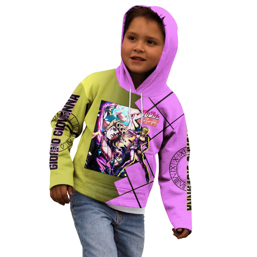 Giorno Giovanna JoJo's Bizarre Adventure Kid Hoodie with Gold Experience Pose and Stylish Stand Design - The Mazicc