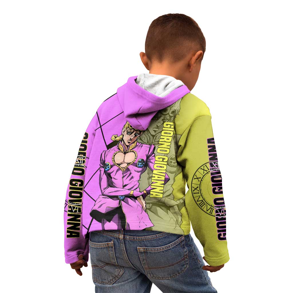 Giorno Giovanna JoJo's Bizarre Adventure Kid Hoodie with Gold Experience Pose and Stylish Stand Design - The Mazicc