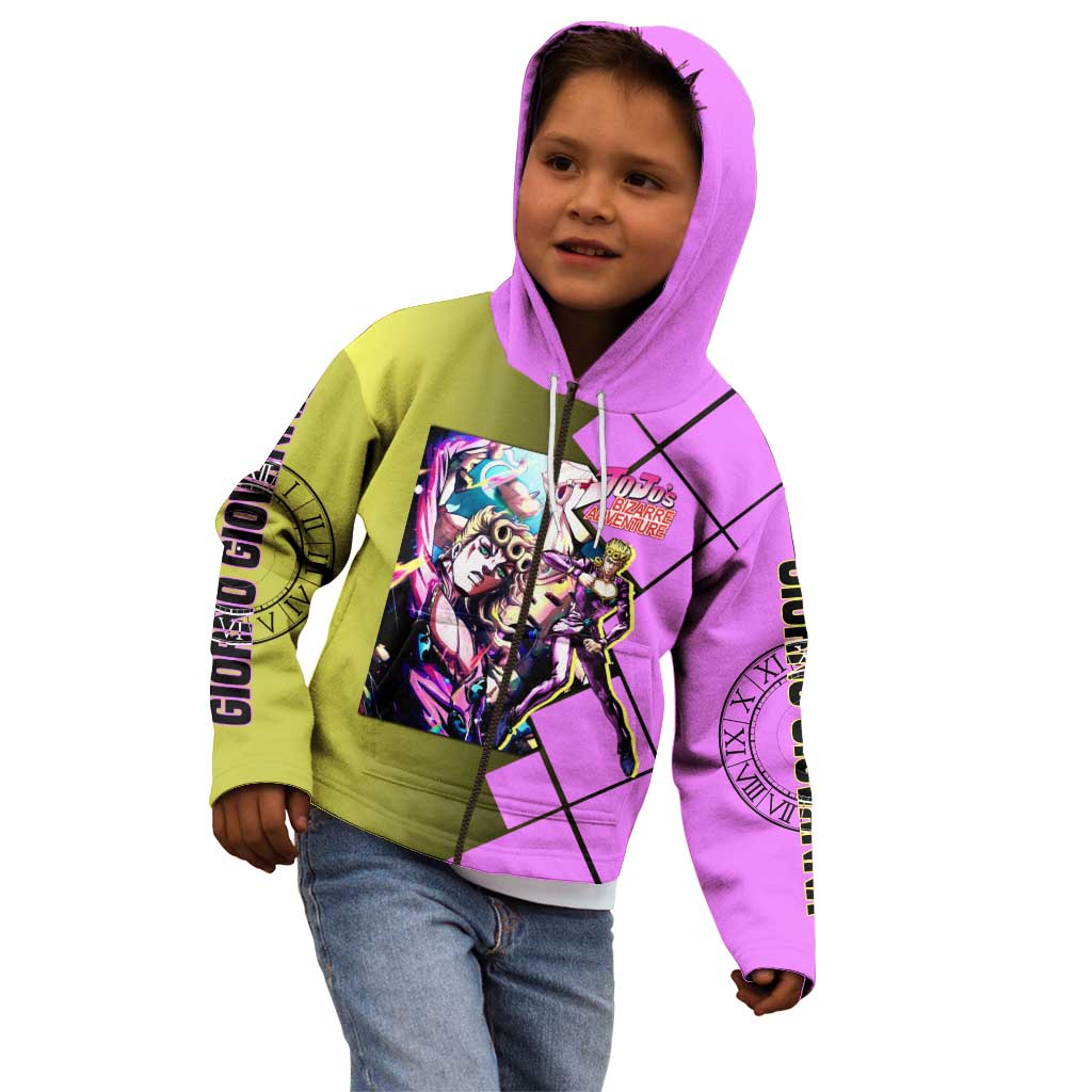 Giorno Giovanna JoJo's Bizarre Adventure Kid Hoodie with Gold Experience Pose and Stylish Stand Design - The Mazicc