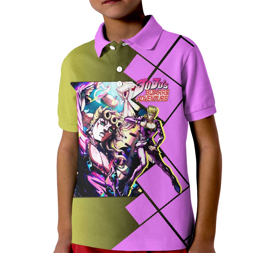 Giorno Giovanna JoJo's Bizarre Adventure Kid Polo Shirt with Gold Experience Pose and Stylish Stand Design - The Mazicc