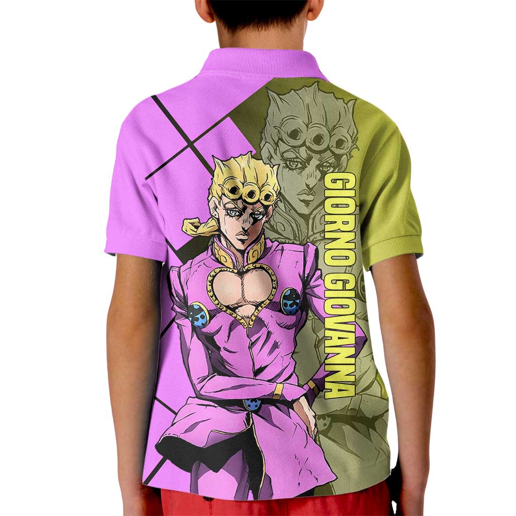 Giorno Giovanna JoJo's Bizarre Adventure Kid Polo Shirt with Gold Experience Pose and Stylish Stand Design - The Mazicc