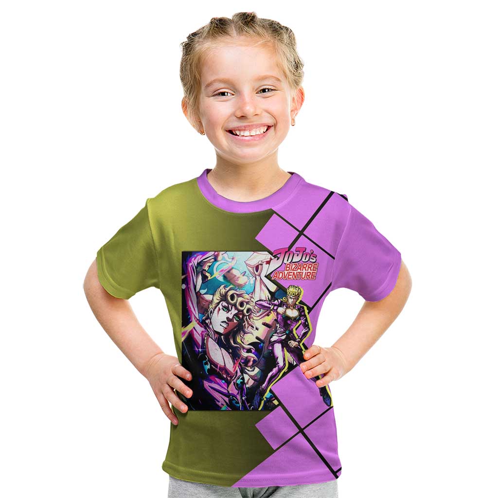 Giorno Giovanna JoJo's Bizarre Adventure Kid T Shirt with Gold Experience Pose and Stylish Stand Design - The Mazicc