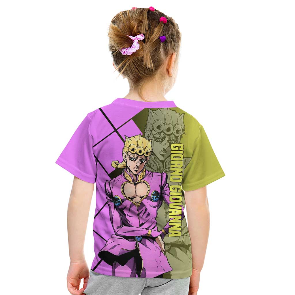 Giorno Giovanna JoJo's Bizarre Adventure Kid T Shirt with Gold Experience Pose and Stylish Stand Design - The Mazicc