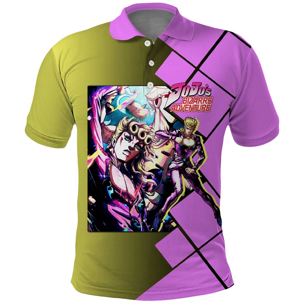 Giorno Giovanna JoJo's Bizarre Adventure Polo Shirt with Gold Experience Pose and Stylish Stand Design - The Mazicc