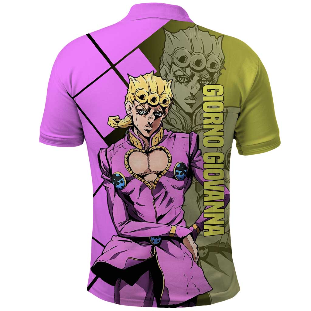 Giorno Giovanna JoJo's Bizarre Adventure Polo Shirt with Gold Experience Pose and Stylish Stand Design - The Mazicc