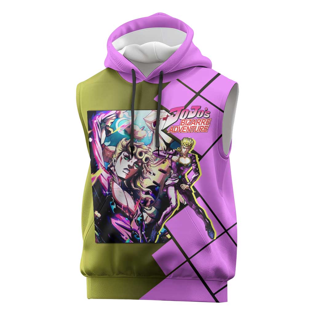 Giorno Giovanna JoJo's Bizarre Adventure Sleeveless Hoodie with Gold Experience Pose and Stylish Stand Design - The Mazicc