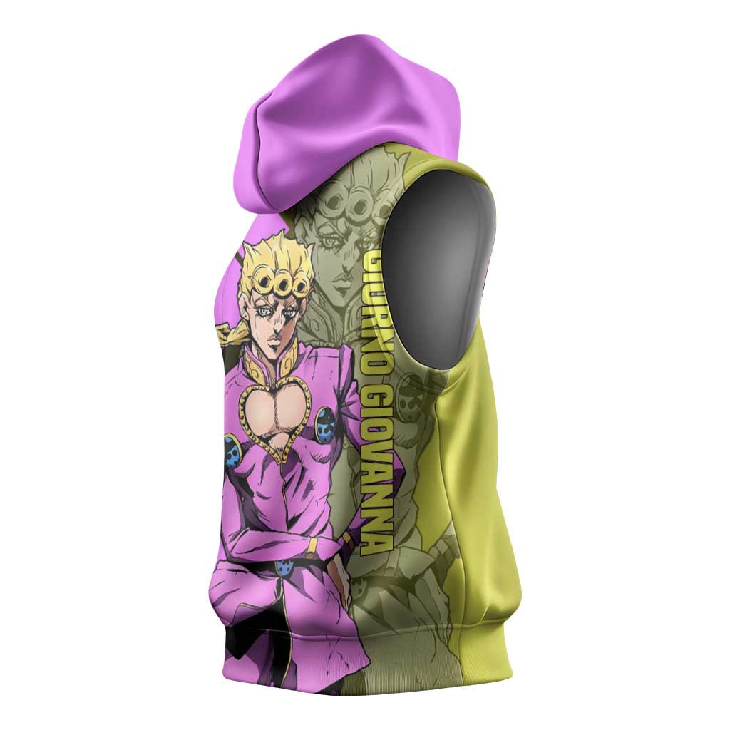 Giorno Giovanna JoJo's Bizarre Adventure Sleeveless Hoodie with Gold Experience Pose and Stylish Stand Design - The Mazicc