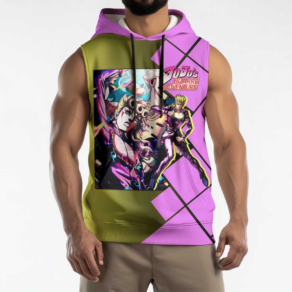 Giorno Giovanna JoJo's Bizarre Adventure Sleeveless Hoodie with Gold Experience Pose and Stylish Stand Design - The Mazicc